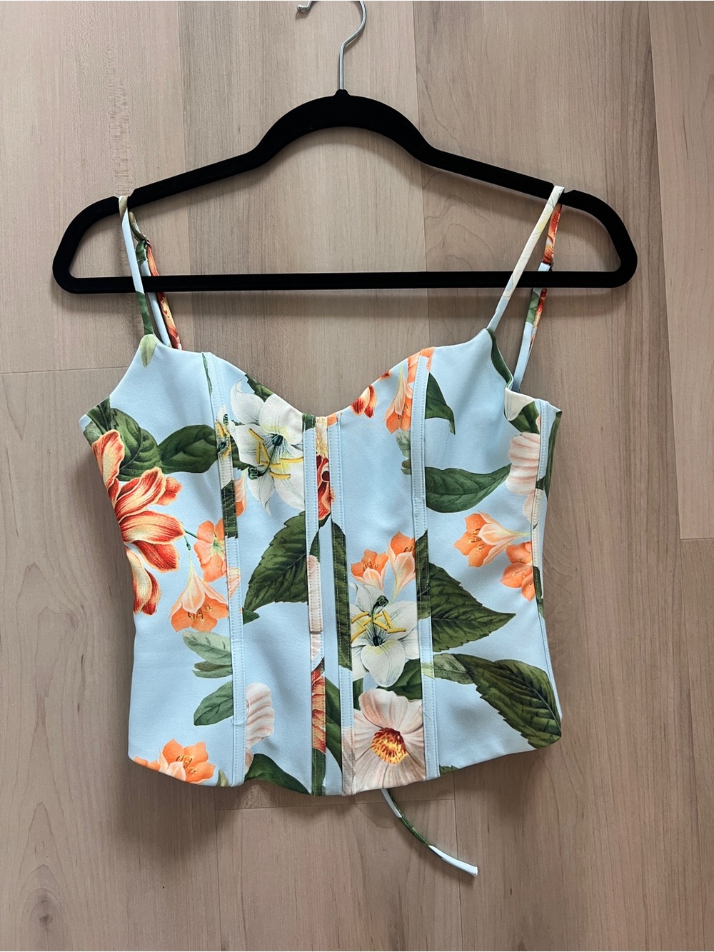 Runaway The Label Floral Corset Crop Top - Light Blue